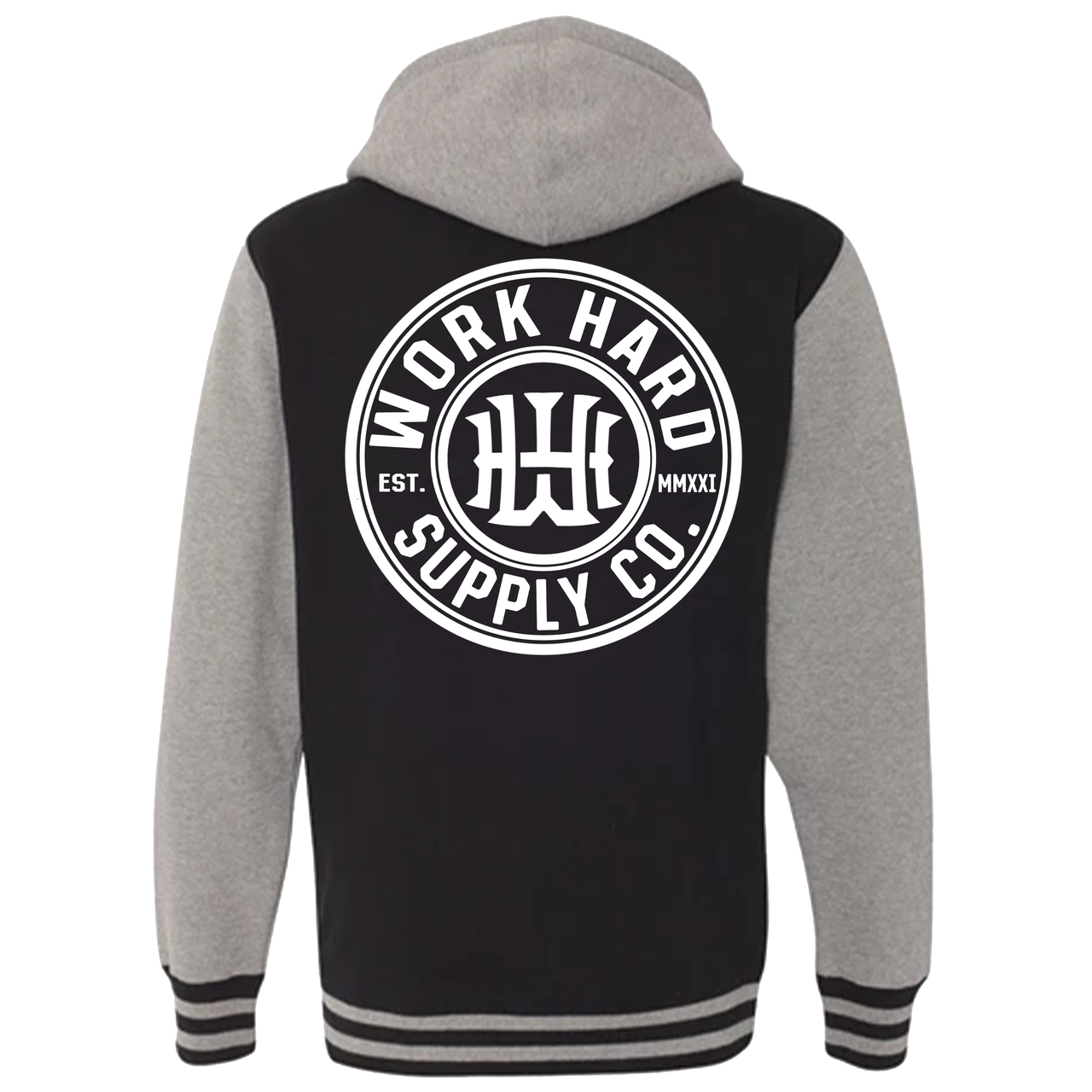 Varsity MonoGram Zip Hoodie-Work Hard Supply Co.